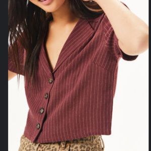 Pacsun Burgundy Linen Button-down Shirt
